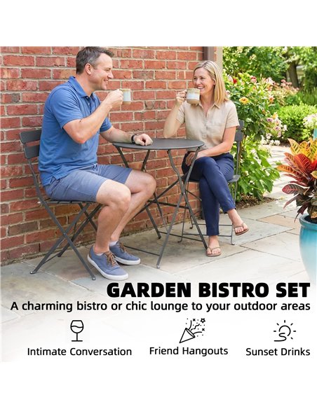 Outsunny Folding Garden Bistro Set, Outdoor Round Bistro Table and Chairs Set 2 with Electrophoresis Metal Frame, Grey - pic 198515 | FastDaddyshop