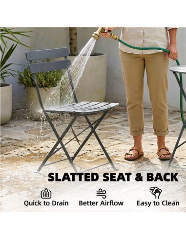 Outsunny Folding Garden Bistro Set, Outdoor Round Bistro Table and Chairs Set 2 with Electrophoresis Metal Frame, Grey