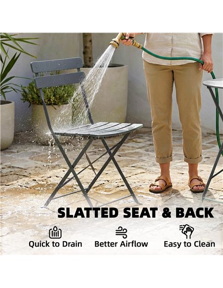 Outsunny Folding Garden Bistro Set, Outdoor Round Bistro Table and Chairs Set 2 with Electrophoresis Metal Frame, Grey - pic 198517 | FastDaddyshop