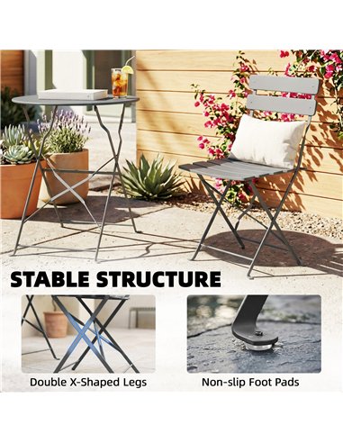Outsunny Folding Garden Bistro Set, Outdoor Round Bistro Table and Chairs Set 2 with Electrophoresis Metal Frame, Grey
