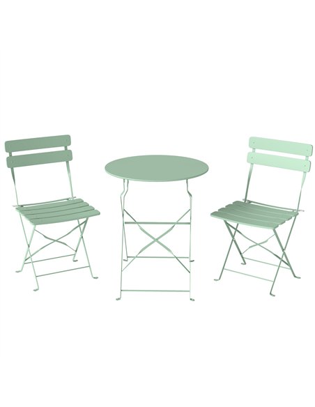 Outsunny Folding Garden Bistro Set, Outdoor Round Bistro Table and Chairs Set 2 with Electrophoresis Metal Frame, Light Green - pic 198520 | FastDaddyshop