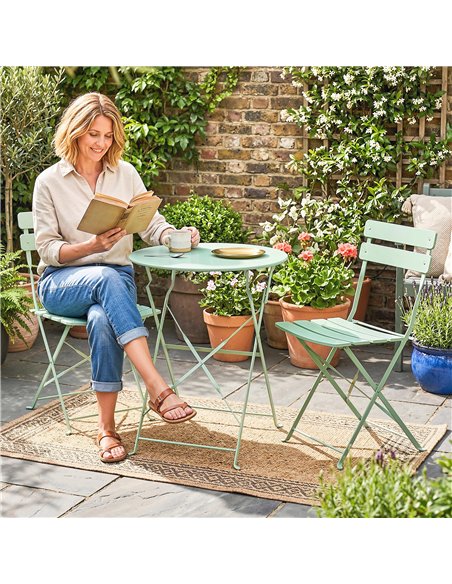 Outsunny Folding Garden Bistro Set, Outdoor Round Bistro Table and Chairs Set 2 with Electrophoresis Metal Frame, Light Green - pic 198521 | FastDaddyshop