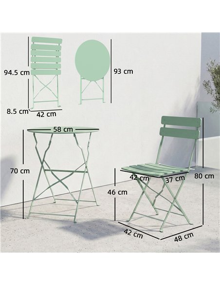 Outsunny Folding Garden Bistro Set, Outdoor Round Bistro Table and Chairs Set 2 with Electrophoresis Metal Frame, Light Green - pic 198522 | FastDaddyshop