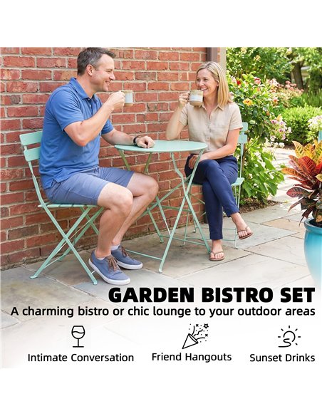 Outsunny Folding Garden Bistro Set, Outdoor Round Bistro Table and Chairs Set 2 with Electrophoresis Metal Frame, Light Green - pic 198524 | FastDaddyshop