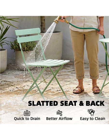 Outsunny Folding Garden Bistro Set, Outdoor Round Bistro Table and Chairs Set 2 with Electrophoresis Metal Frame, Light Green - pic 198526 | FastDaddyshop