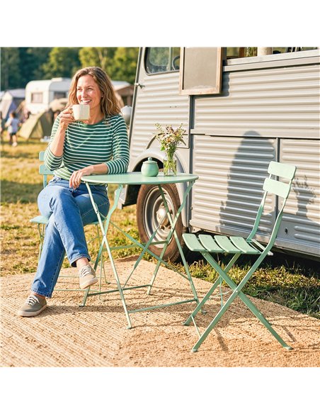 Outsunny Folding Garden Bistro Set, Outdoor Round Bistro Table and Chairs Set 2 with Electrophoresis Metal Frame, Light Green - pic 198528 | FastDaddyshop