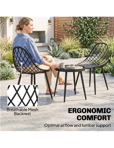 Outsunny 3-Piece Outdoor Bistro Set with 2 Chairs and Round Table for Garden, Balcony, Porch, Black