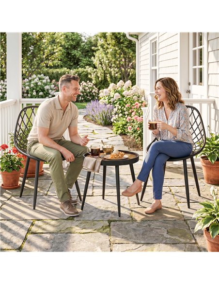 Outsunny 3-Piece Outdoor Bistro Set with 2 Chairs and Round Table for Garden, Balcony, Porch, Black - pic 198536 | FastDaddyshop