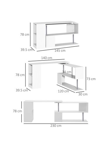 HOMCOM 360 Degree Rotating Corner Desk, L Shaped Table for Home, Office, White