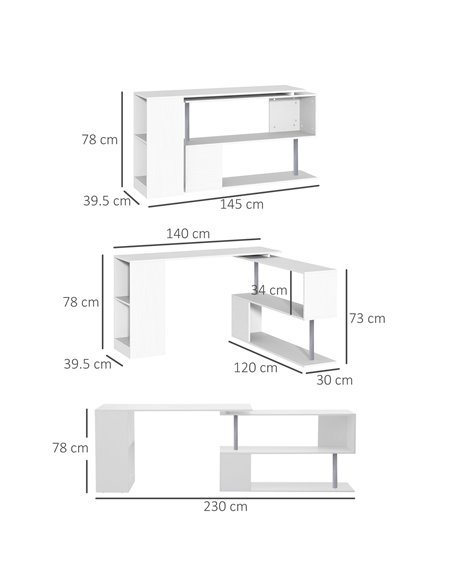 HOMCOM 360 Degree Rotating Corner Desk, L Shaped Table for Home, Office, White - pic 19854 | FastDaddyshop