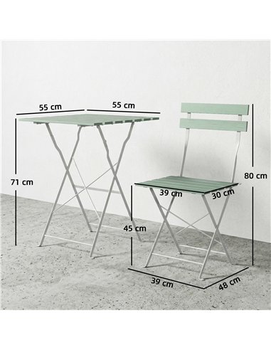 Outsunny Outdoor Bistro Set Folding Patio Furniture Set with 2 Chairs Table for 2 People White and Green
