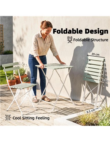 Outsunny Outdoor Bistro Set Folding Patio Furniture Set with 2 Chairs Table for 2 People White and Green
