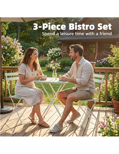 Outsunny Outdoor Bistro Set Folding Patio Furniture Set with 2 Chairs Table for 2 People White and Green