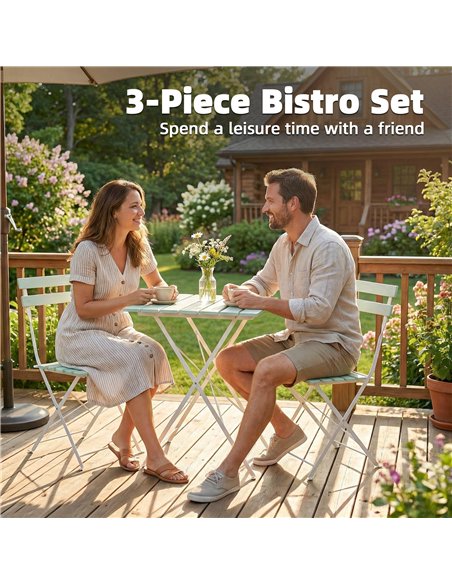Outsunny Outdoor Bistro Set Folding Patio Furniture Set with 2 Chairs Table for 2 People White and Green - pic 198542 | FastDaddyshop