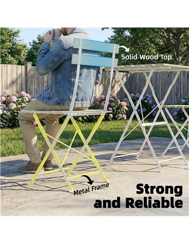 Outsunny Outdoor Bistro Set Folding Patio Furniture Set with 2 Chairs Table for 2 People White and Green