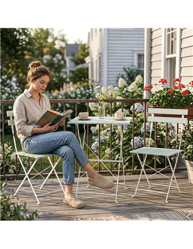 Outsunny Outdoor Bistro Set Folding Patio Furniture Set with 2 Chairs Table for 2 People White and Green