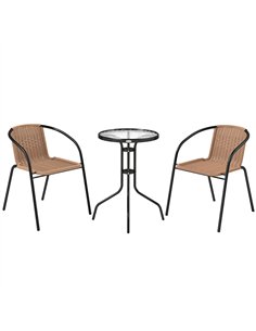 Outsunny 3 Pieces Rattan Bistro Set - Brown