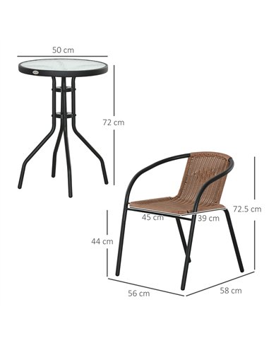 Outsunny 3 Pieces Rattan Bistro Set - Brown