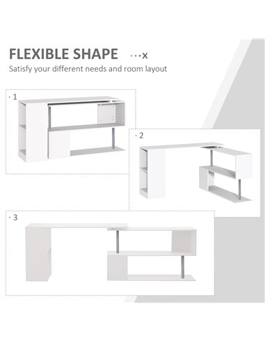 HOMCOM 360 Degree Rotating Corner Desk Storage Shelf Combo Laptop Workstation Wood L Shaped Table Home Office - White