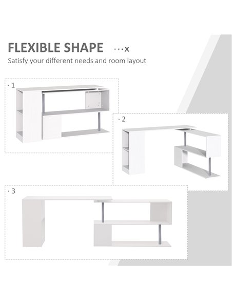 HOMCOM 360 Degree Rotating Corner Desk Storage Shelf Combo Laptop Workstation Wood L Shaped Table Home Office - White - pic 19855 | FastDaddyshop