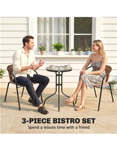 Outsunny 3 Pieces Rattan Bistro Set - Brown