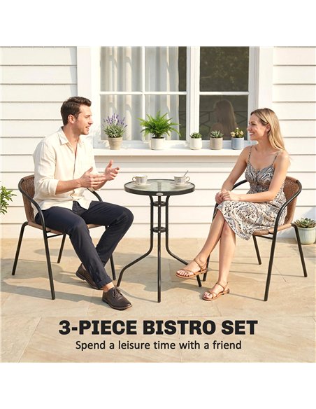 Outsunny 3 Pieces Rattan Bistro Set - Brown - pic 198550 | FastDaddyshop