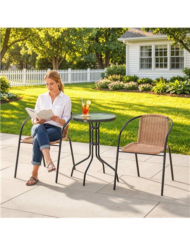 Outsunny 3 Pieces Rattan Bistro Set - Brown