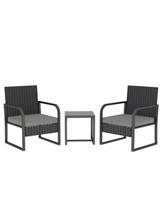 Outsunny Rattan Bistro Set, 3 Piece Garden Furniture Set with Cushions and Glass Top Table, Black