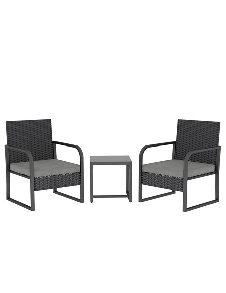 Outsunny Rattan Bistro Set, 3 Piece Garden Furniture Set with Cushions and Glass Top Table, Black - pic 198556 | FastDaddyshop