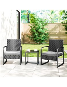 Outsunny Rattan Bistro Set, 3 Piece Garden Furniture Set with Cushions and Glass Top Table, Black 2