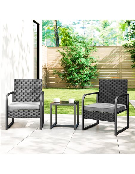Outsunny Rattan Bistro Set, 3 Piece Garden Furniture Set with Cushions and Glass Top Table, Black - pic 198557 | FastDaddyshop