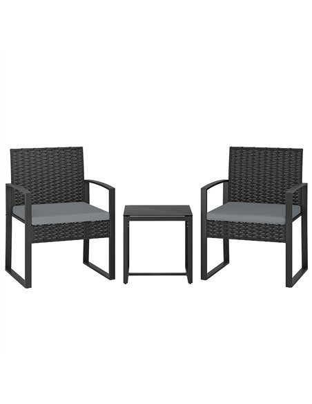Outsunny Rattan Bistro Set, 3 Piece Garden Furniture Set with Glass Top Table and Cushions, Light Grey - pic 198565 | FastDaddyshop