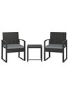 Outsunny Rattan Bistro Set, 3 Piece Garden Furniture Set with Glass Top Table and Cushions, Light Grey