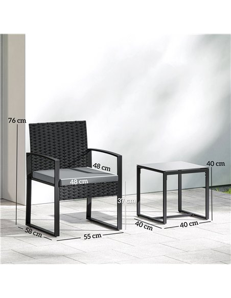 Outsunny Rattan Bistro Set, 3 Piece Garden Furniture Set with Glass Top Table and Cushions, Light Grey - pic 198567 | FastDaddyshop
