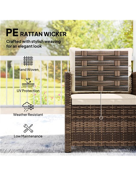 Outsunny Rattan Bistro Set, 3 Piece Garden Furniture Set with 2 Tier Glass Top Table and Cushions, Mixed Brown - pic 198578 | FastDaddyshop