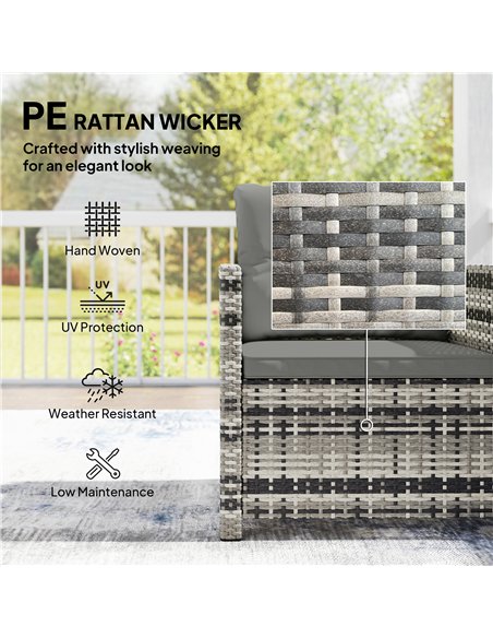 Outsunny Rattan Bistro Set, 3 Piece Garden Furniture Set with 2 Tier Glass Top Table and Cushions, Mixed Grey - pic 198587 | FastDaddyshop