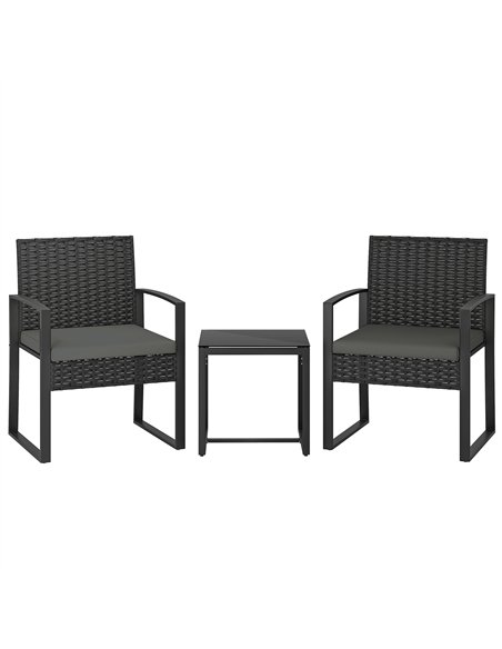 Outsunny Rattan Bistro Set, 3 Piece Garden Furniture Set with Glass Top Table and Cushions, Dark Grey - pic 198592 | FastDaddyshop