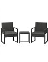 Outsunny Rattan Bistro Set, 3 Piece Garden Furniture Set with Glass Top Table and Cushions, Dark Grey