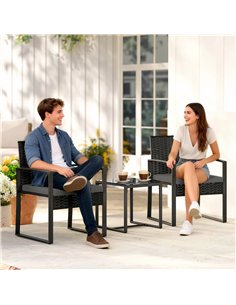 Outsunny Rattan Bistro Set, 3 Piece Garden Furniture Set with Glass Top Table and Cushions, Dark Grey 2