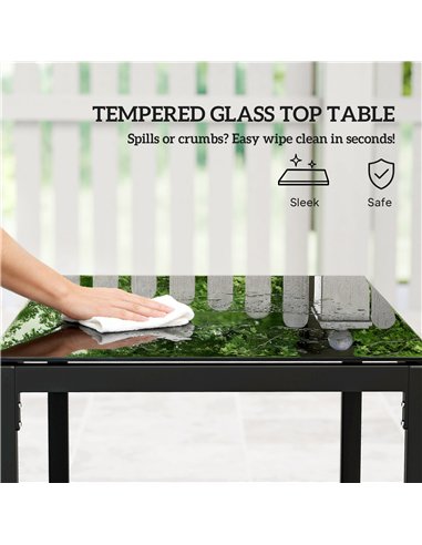 Outsunny Rattan Bistro Set, 3 Piece Garden Furniture Set with Glass Top Table and Cushions, Khaki