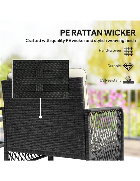 Outsunny 3 Pieces Rattan Bistro Set with Glass Top Coffee Table, Chairs and Cushions for Outdoor, Patio, Balcony, Cream - pic 198614 | FastDaddyshop