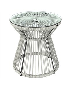Outsunny Rattan Outdoor Coffee Table, PE Rattan Wicker Bistro Side Table with Tempered Glass Top, Light Grey