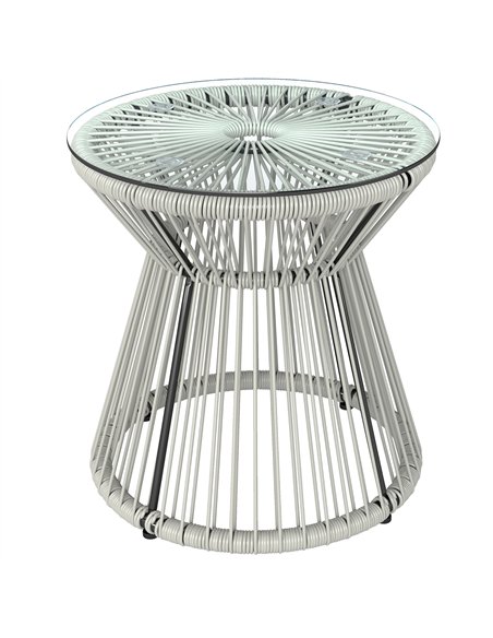 Outsunny Rattan Outdoor Coffee Table, PE Rattan Wicker Bistro Side Table with Tempered Glass Top, Light Grey - pic 198619 | FastDaddyshop