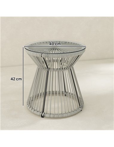 Outsunny Rattan Outdoor Coffee Table, PE Rattan Wicker Bistro Side Table with Tempered Glass Top, Light Grey