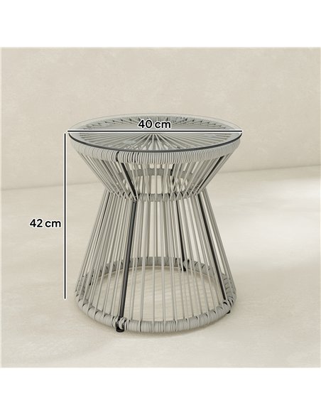 Outsunny Rattan Outdoor Coffee Table, PE Rattan Wicker Bistro Side Table with Tempered Glass Top, Light Grey - pic 198621 | FastDaddyshop
