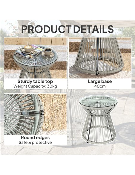 Outsunny Rattan Outdoor Coffee Table, PE Rattan Wicker Bistro Side Table with Tempered Glass Top, Light Grey - pic 198624 | FastDaddyshop