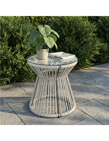 Outsunny Rattan Outdoor Coffee Table, PE Rattan Wicker Bistro Side Table with Tempered Glass Top, Light Grey - pic 198625 | FastDaddyshop