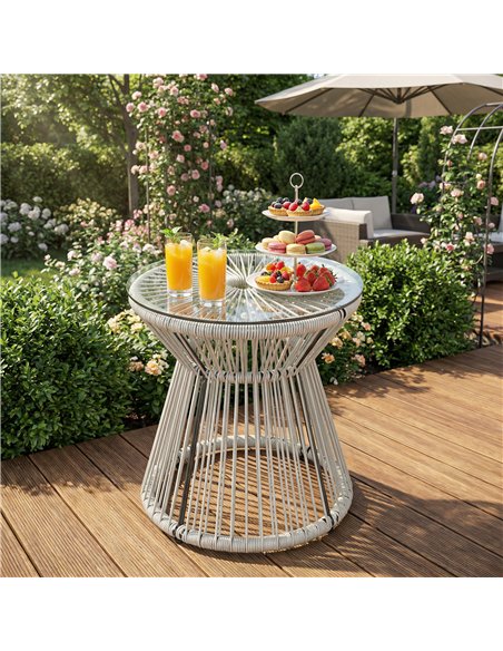 Outsunny Rattan Outdoor Coffee Table, PE Rattan Wicker Bistro Side Table with Tempered Glass Top, Light Grey - pic 198626 | FastDaddyshop