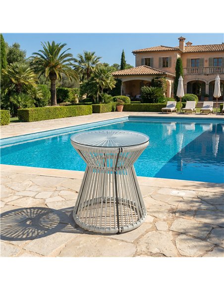 Outsunny Rattan Outdoor Coffee Table, PE Rattan Wicker Bistro Side Table with Tempered Glass Top, Light Grey - pic 198627 | FastDaddyshop