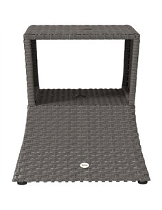 Outsunny Rattan Outdoor Coffee Table, Wicker Garden Patio Bistro Side Table with Umbrella Hole and Storage Space, Dark Grey
